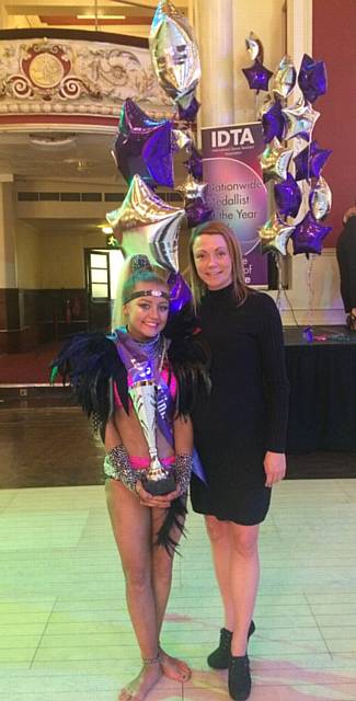 14-17yrs Solo Winner Courtney Burns with Rebecca jarvis, principl teacher at Pure Dance Academy in Derker.