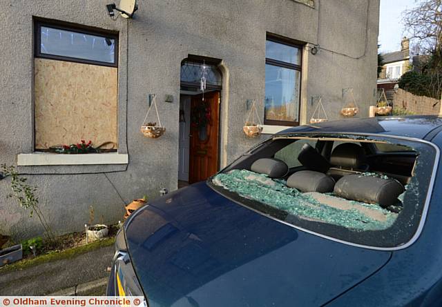 Car windows and house windows smashed at a house in Webster Street, Mossley..