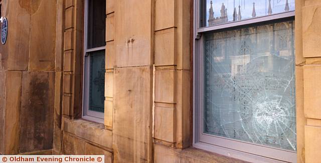 Window smashed at Odeon cinema/ Costa coffee. 