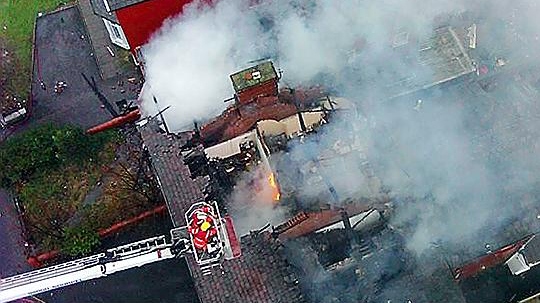 VIEW from above . . . the extent of the damage is shown in this picture taken by a Fire Service drone