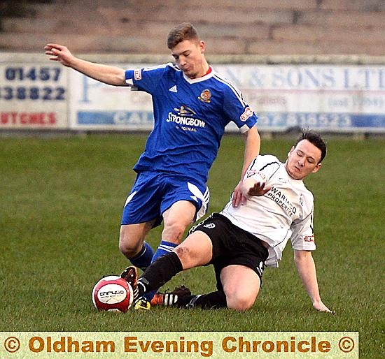 Mossley midfielder Kyle McGonigle (right). 