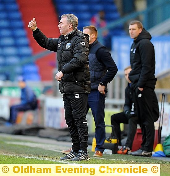 FULLY COMMITTED . . . Athletic manager John Sheridan is full of hope tht he will be giving his players the thumbs-up after tomorrow’s home match against Gillingham.