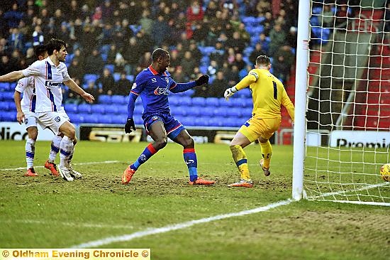 GET IN THERE . . . Jonathan Forte slots home the winner.
