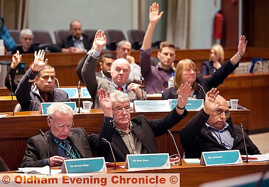 ALL those in favour . . . the Diggle site gets the vote in the council chamber last night 