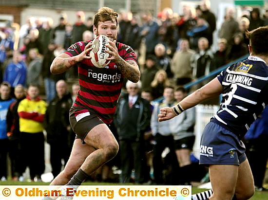 Josh Crowley sets off on a run at the Featherstone defence at the Big Fella’s Stadium.