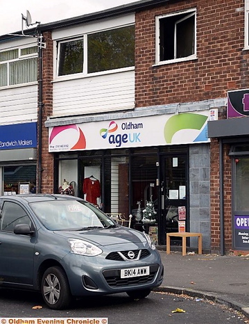 SCENE of the blaze above shops in Lord Lane, Failsworth