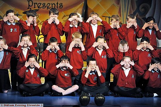 EYES covered . . . Year 4 pupils from Mayfield Primary School. 