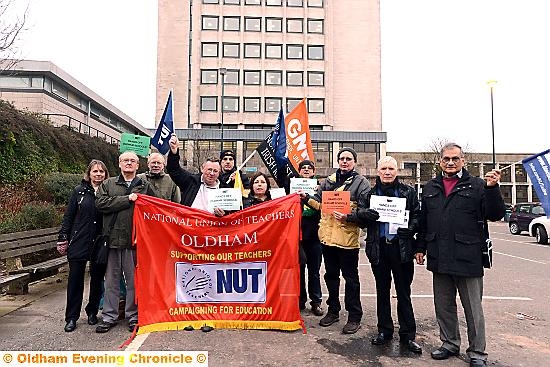 THE NUT picket line outside Oldham Civic Centre