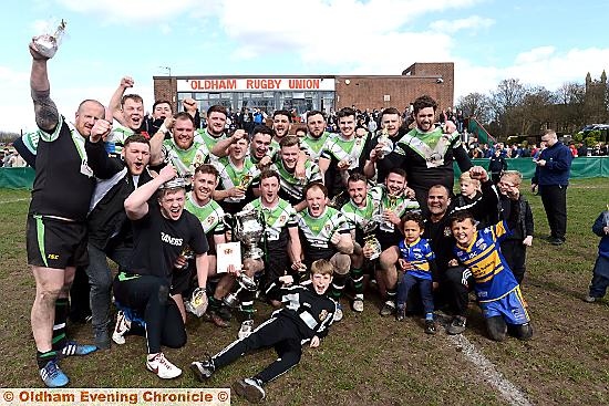 WINNERS . . . Saddleworth Rangers celebrate their Standard Cup success.