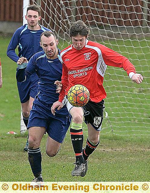 ON THE RUN . . . Royton’s Danny Hitchin (left) and High Crompton’s Andrew Wade lead the charge.