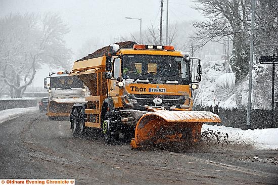 GRITTERS worked hard to keep roads clear, but in Oldham Road a stuck bus and lorry and the icy hill into Grotton caused major delays during the rush hour