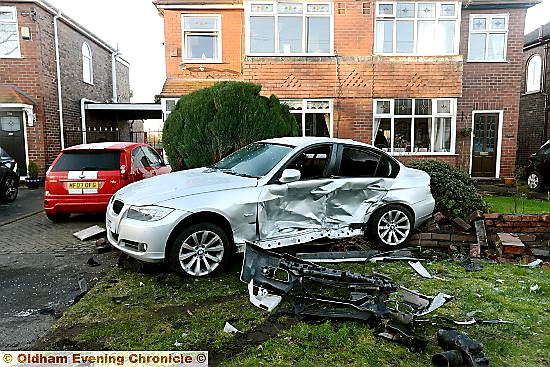 THE scene after the crash in Foxdenton Lane, Chadderton