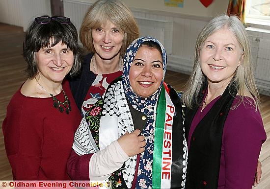 The Saddleworth Palestine Women’s Scholarship Fund held an open event ahead of International Women’s Day, featuring Palestinian female speakers. Taking part were (from the left) Michele Abendstern, Jacqui Greenfield, Arwa Abu Haikal Harvard, from Hebron, and Kathy Brooks.