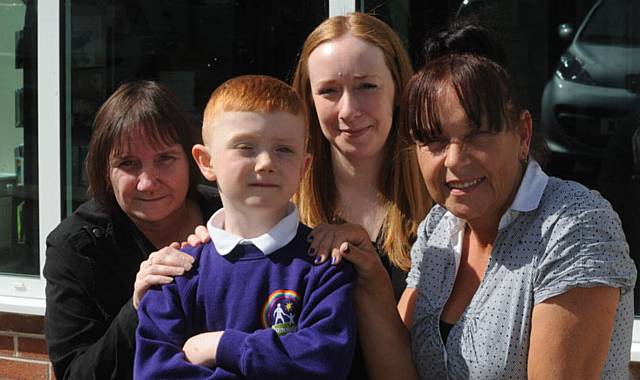 GRANDMA Marie Dunlea, Dylan Fitton, Stonelleigh Academy Form Teacher Tracey Edgington, and Sonia Wild (PTA Chairman) ahead of tomorrow’s fund-raising event.