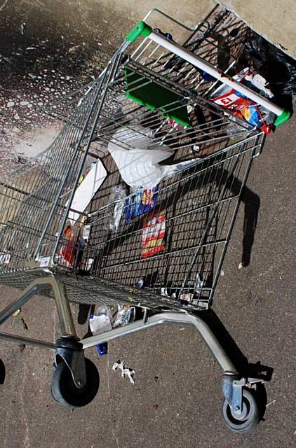 WHEELY selfish . . . a trolley in Oldham town centre