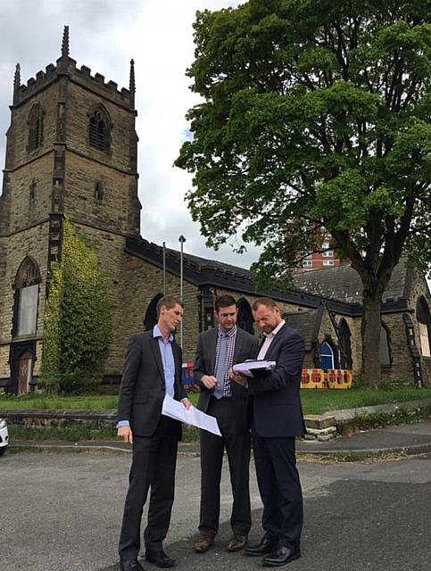 PLANNING the future... Jim McMahon MP discusses a vision for Freehold with Oldham Council officers Darren Jones (left) and Bryn Cooke (right).
