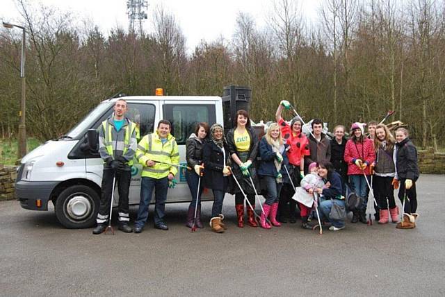 Members of Oldham Youth Council on a litter pick at Oldham Edge. 