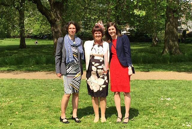 NORTH Chadderton School staff in the grounds of the palace (from left) science teacher Helen Brown, head teacher Joy Clark and history teacher Laura Drinkwater
