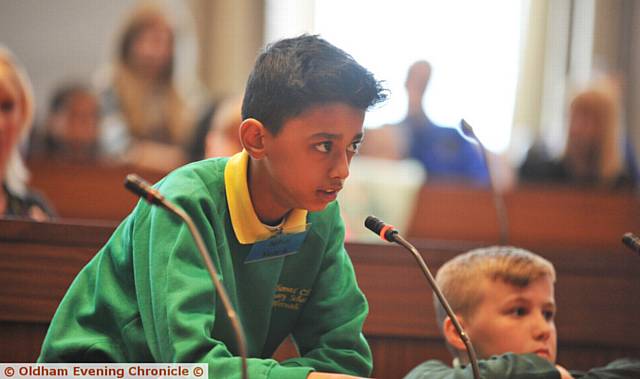 THINKING hard . . . Nihal Rahman (St Thomas CE, Werneth)