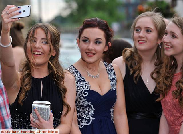 Crompton House school prom at Rochdale Town Hall. PIC shows L-R: Emma Guilbert, Emily Collins, Hannah Marlor, Penny Makinson.
