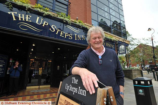 Wetherspoon founder and chairman Tim Martin visits The Up Steps Inn, Oldham. 