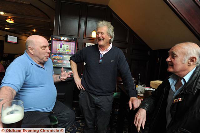 Tim Martin (centre) with customers Colin Done and Alan Mellor (right).