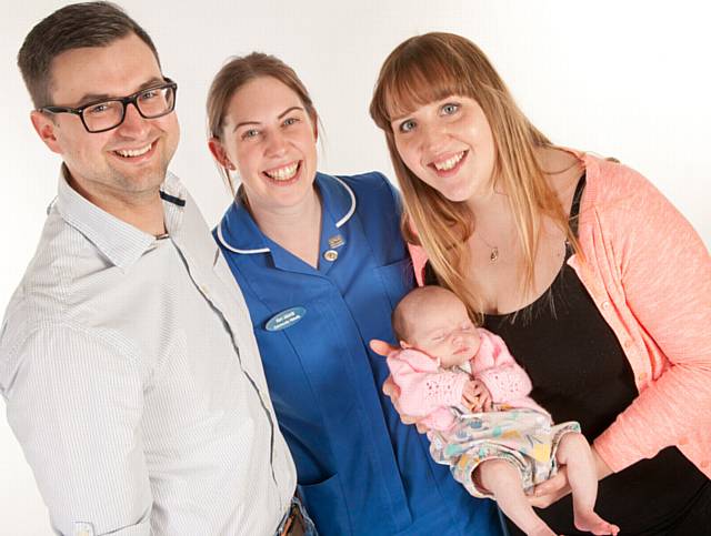 HYPNOBIRTH classes . . . Louise, Sam and Rosa Ashworth are pictured with a community midwife.