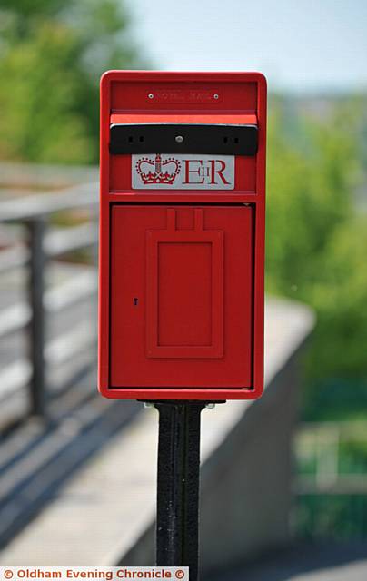 Royal Mail postboxes in Shaw which have gone missing. PIC shows postbox with collection times removed on Hillside Avenue.