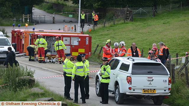 Exercise Triton at Dovestone Reservoir, involving all the major services including the Army, police, fire and rescue service, United Utilities and others.