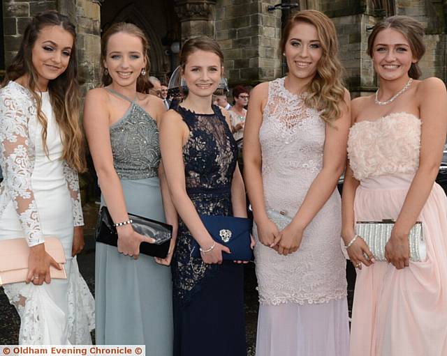 LOOKING glam . . . from left, Abi Manning-Fitton, Holly Linsey, Imogen Woodward, Olivia Churchill and Lora Rendall