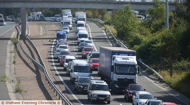 Overturned lorry on the M60 northbound, near Chadderton caused chaos on and around the motorway.