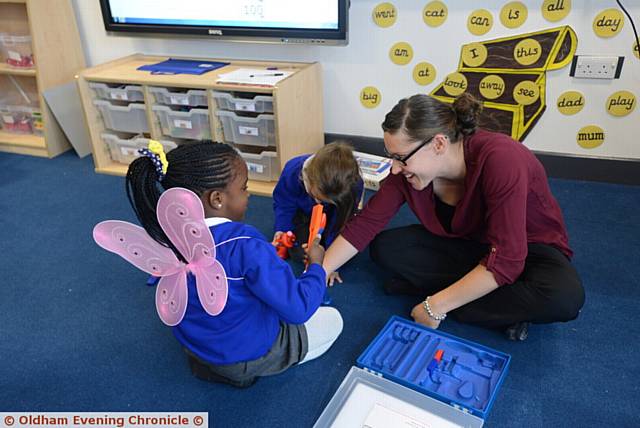 Northmoor Academy Reception class teacher Emma Drabble with children.