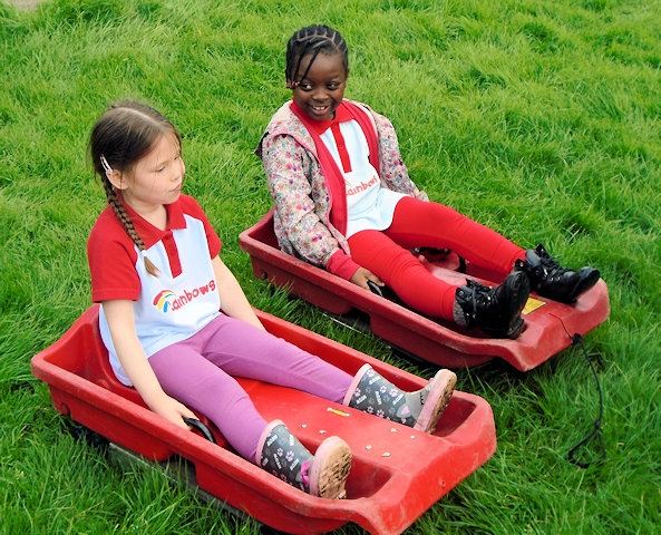 Two Rainbows enjoy a rest after some fast paced grass sledging