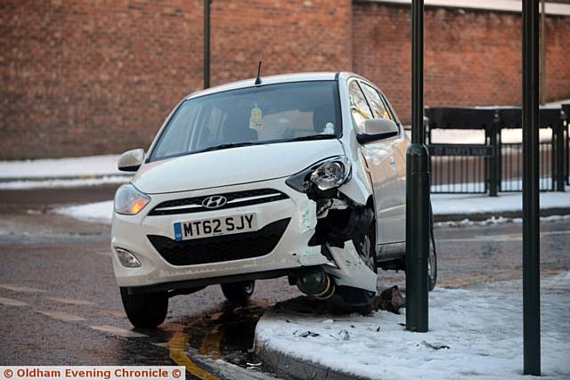 Hyundai i10 crashes into bollard at the junction of St. Mary's Way and Yorkshire Street.