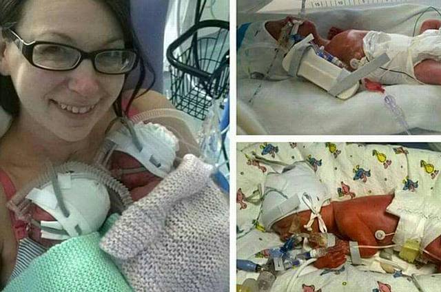 LITTLE miracles . . . Leanne with the twins who were born three months early