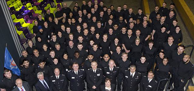 SWORN IN . . . Attestation for new GMP recruits at The Oldham Academy North