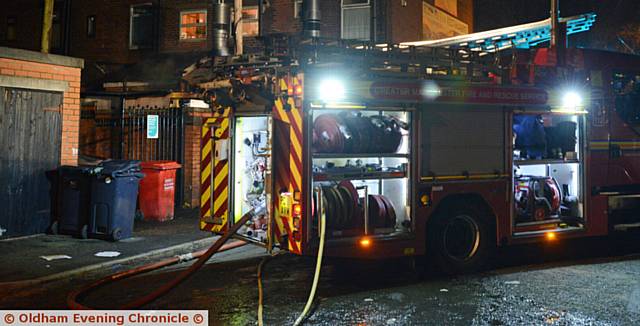 Fire behind shops on Featherstall Road North.