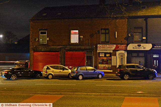 Fire behind shops on Featherstall Road North.