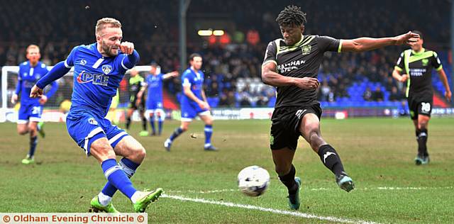 RYAN McLAUGHLIN . . . shining light on Athletic's right-hand side against Bury. 