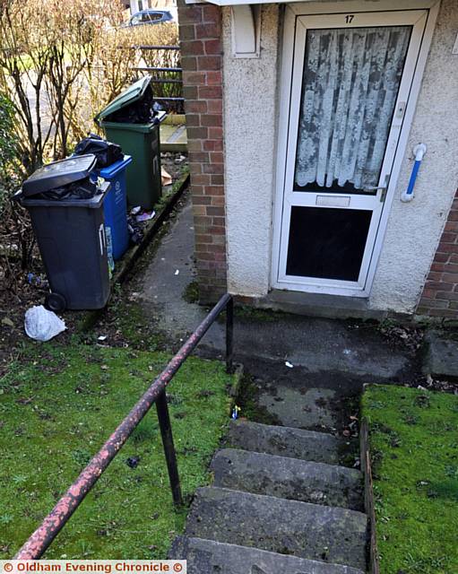 FULL . . . The bins at the home of June Walker and the steps outside her home
