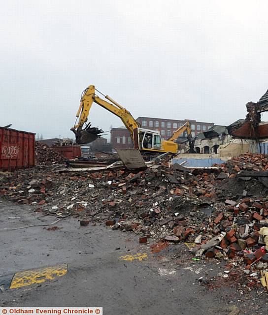 WORK . . . Byron Street School demolition in progress