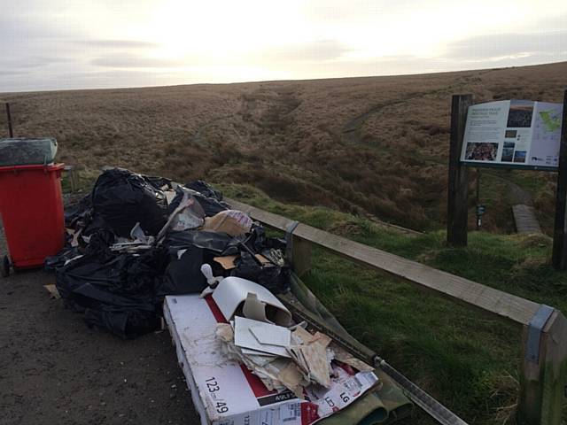 RUBBISH piled in the Marsden Moor Heritage trail car park lay-by on the A640 above Denshaw
