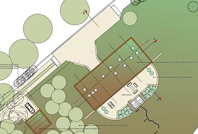 Plan of earth sheltered home on Huddersfield Road, Greenfield