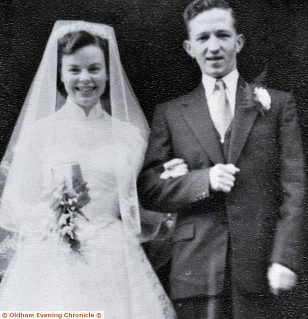 Diamond wedding anniversary for George Woodcock and Margaret Woodcock. Wedding day picture.