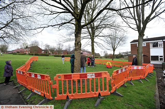 Protesters at Keb Lane, Bardsley. The row involves First Choice Homes who sent workmen in to cut down trees to make way for a planned housing development. 