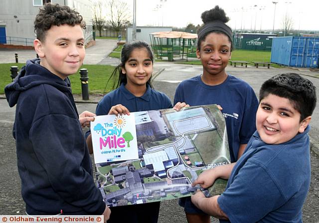 BEST foot forward . . . (from left) NK Owen, Saibah Hussain, Debora Gaspar and  Rakeem Iqbal with a map of the course
