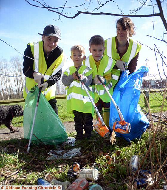 Crossley Park clean-up. Pictured  from left, Charlotte Skinner, Joseph Cartwright (4), Jacob Cartwright (7) and Bernadette Cartwright
