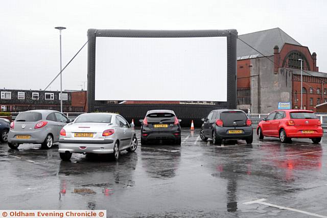 Tesco Extra Store, Huddersfield Road, Oldham drive-in movie event, waiting for the sun to go down.