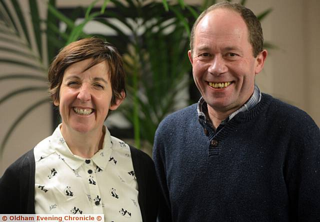 GUEST . . .Actress Julie Hesmondhalgh with Kevin Shaw, Oldham Coliseum Theatre chief executive and artistic director at the International Women's Day event