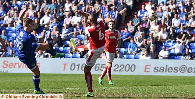 WHAT A FINISH . . . front man Lee Erwin doubles Athletic's lead with a terrific second-half goal